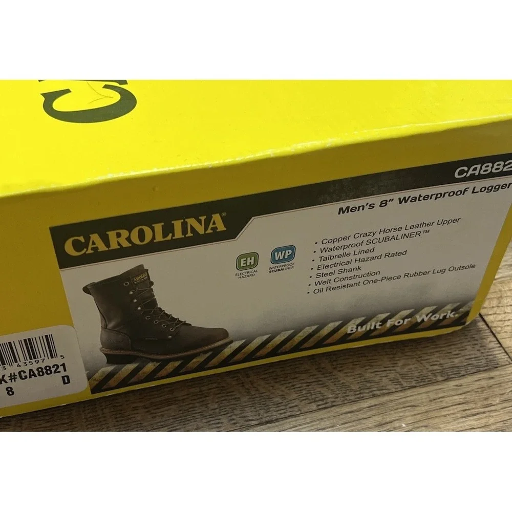 NEW Carolina Elm 8-inch Waterproof Logger Boots for Men‎ CA8821 Sz 8